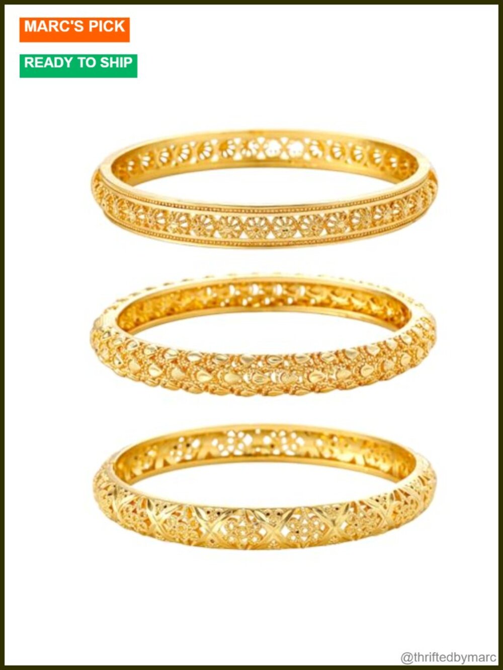 3 Pack 18K Gold Plated Bangle Bracelet Set for Women Ethnic Stackable Jewelry